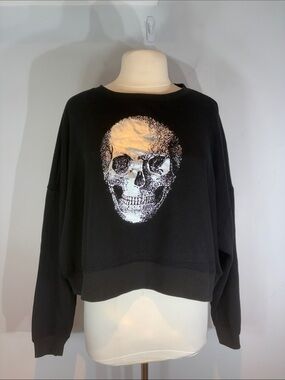 Chaser Skull Graphic Sweatshirt Black Cropped Oversized Drop Shoulder Large